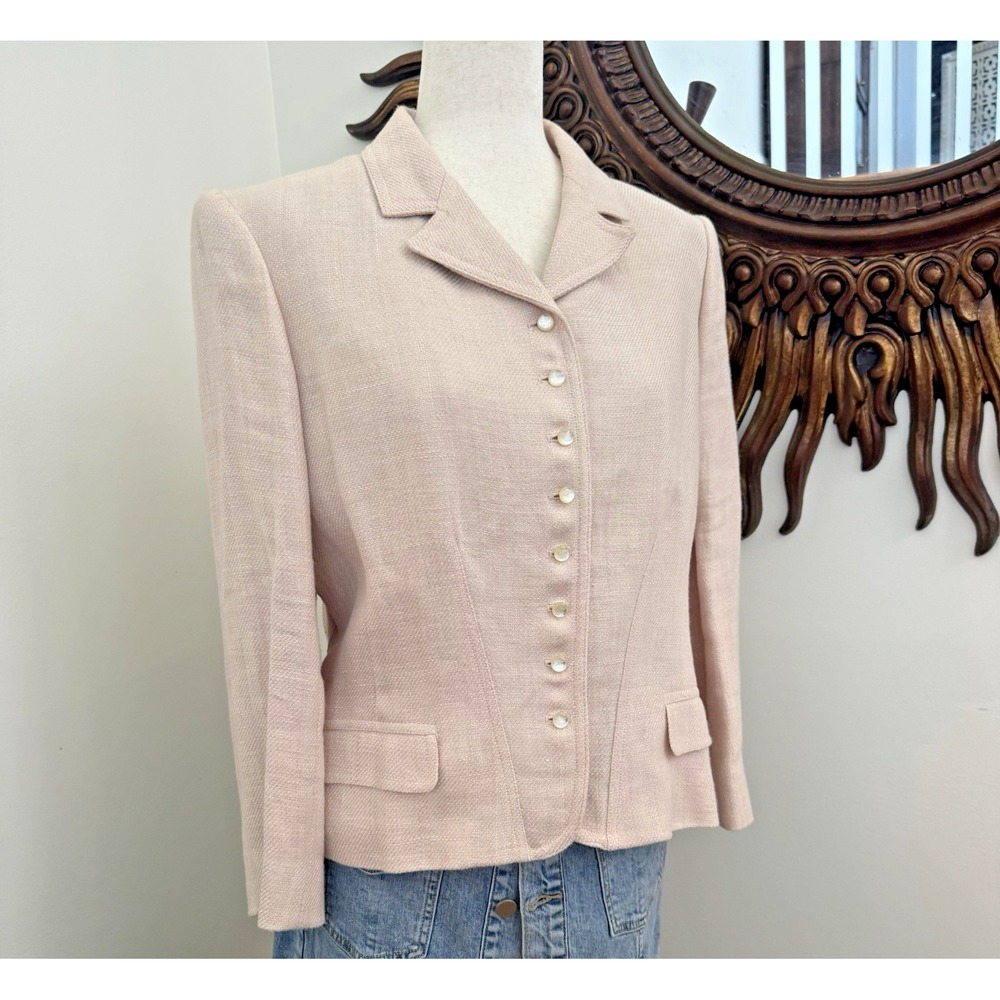 Vintage Lauren Ralph Lauren Linen Jacket Women's 16 Blush Pink Tailored Blazer